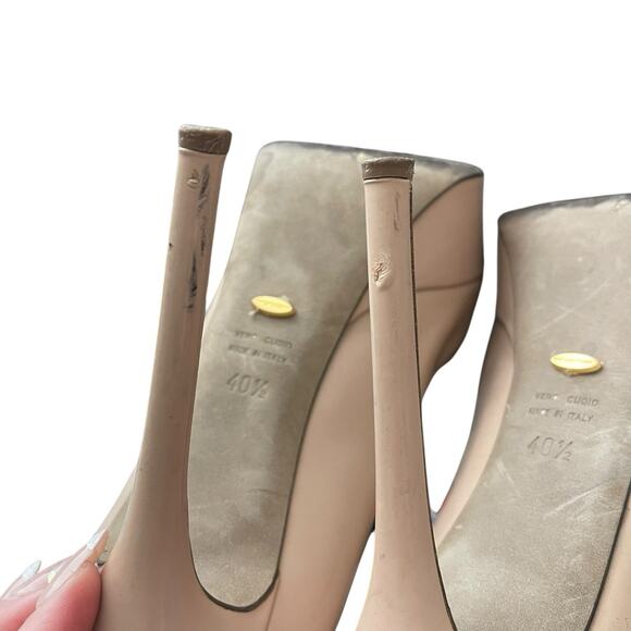 Sergio Rossi EUR 40.5 US 10.5 Peep Toe Stiletto Heels Nude Beige Platform - Picture 16 of 16